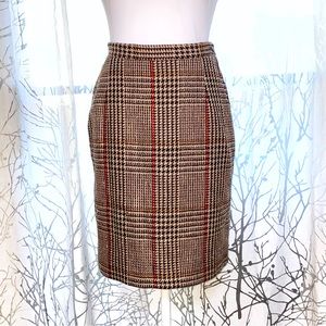 Vintage Giorgio Beverly Hills tan brown plaid tweed high waist midi pencil skirt